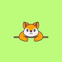 Cute fox lying down. Animal cartoon concept isolated. Can used for t-shirt, greeting card, invitation card or mascot. Flat Cartoon Style vector
