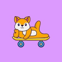 Cute fox lying on a skateboard. Animal cartoon concept isolated. Can used for t-shirt, greeting card, invitation card or mascot. Flat Cartoon Style vector