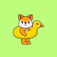 Cute fox With Duck buoy. Animal cartoon concept isolated. Can used for t-shirt, greeting card, invitation card or mascot. Flat Cartoon Style vector