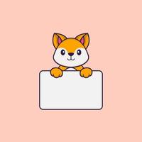 Cute fox holding whiteboard. Animal cartoon concept isolated. Can used for t-shirt, greeting card, invitation card or mascot. Flat Cartoon Style vector