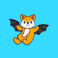 Cute fox is flying with wings. Animal cartoon concept isolated. Can used for t-shirt, greeting card, invitation card or mascot. Flat Cartoon Style