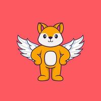 Cute fox using wings. Animal cartoon concept isolated. Can used for t-shirt, greeting card, invitation card or mascot. Flat Cartoon Style vector