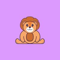 Cute lion is sitting. Animal cartoon concept isolated. Can used for t-shirt, greeting card, invitation card or mascot. Flat Cartoon Style vector