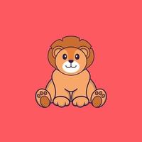 Cute lion is sitting. Animal cartoon concept isolated. Can used for t-shirt, greeting card, invitation card or mascot. Flat Cartoon Style vector