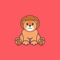 Cute lion is sitting. Animal cartoon concept isolated. Can used for t-shirt, greeting card, invitation card or mascot. Flat Cartoon Style vector