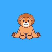 Cute lion is sitting. Animal cartoon concept isolated. Can used for t-shirt, greeting card, invitation card or mascot. Flat Cartoon Style vector