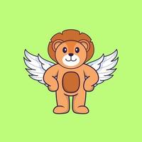 Cute lion using wings. Animal cartoon concept isolated. Can used for t-shirt, greeting card, invitation card or mascot. Flat Cartoon Style vector