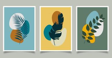 conjunto de botánico natural arte de la pared follaje hoja línea diseño de arte abstracto dibujo forma estilo minimalista vector