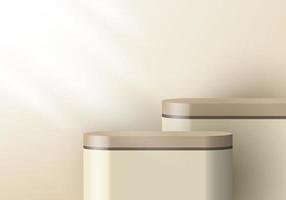 3D realistic brown beige pedestal backdrop for product display. Platform in studio lighting background