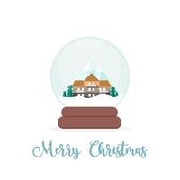 Cute House, Mountains and Trees Inside of a Snow Globe vector