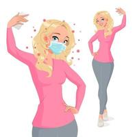 Pretty woman in face mask taking selfie vector illustration