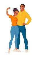 Black couple hugging each other and taking selfie vector illustration