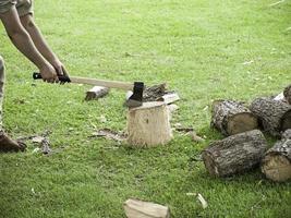 Ax cutting firewood photo