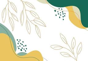 Abstract hand drawn green and yellow organic shape with leaves lines on white background. vector