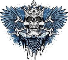 Gothic sign with skull and blue wings, grunge vintage design t shirts vector