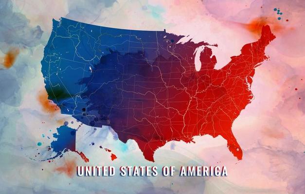 United States Of America Map in Watercolor Background
