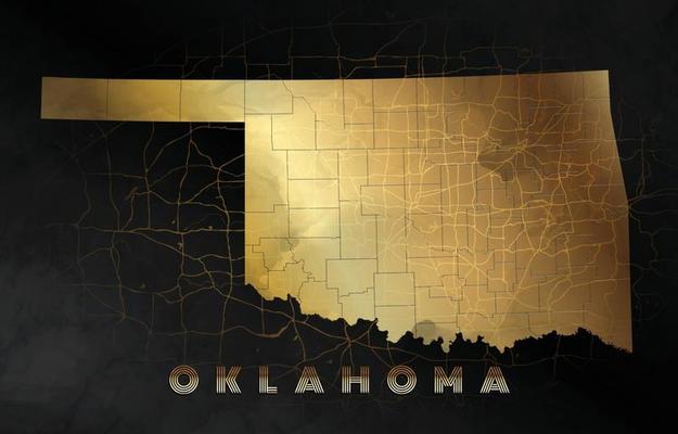 Oklahoma Map Background in Black and Gold Design