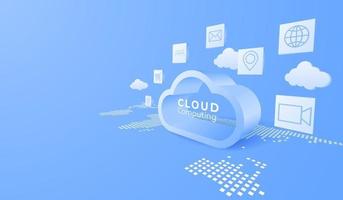 3D digital cloud computing technology background. Online service. vector art illustration