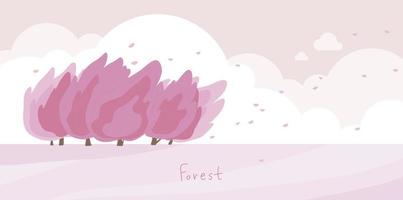 Natural landscape with pink trees blowing in the wind. vector