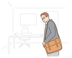 A businessman in a suit is going to work in the office. hand drawn style vector design illustrations.