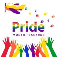 varios colores de las pancartas del mes del orgullo levantan la mano vector