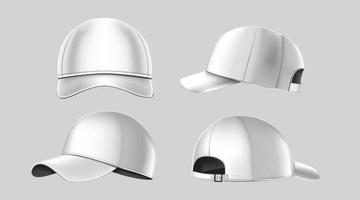 White caps from different sides on isolated white background