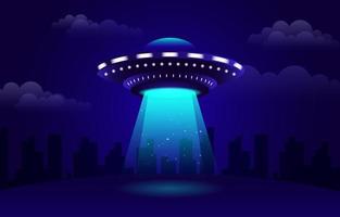 UFO illuminating a field background vector