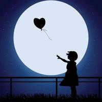 Silhouette Of A Child Over The Moon vector