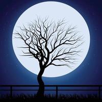 silueta de árbol sobre una luna en un cielo nocturno oscuro