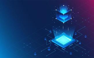 Isometric processor block chain on grid background.Futuristic concept.vector and illustration