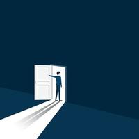 Businessman opens the door looking for the opportunity for new work vector