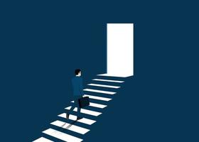 Businessman walking up the stair to success and goal achievement vector