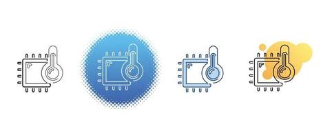 This is a set of contour and color icons of a heating computer processor vector