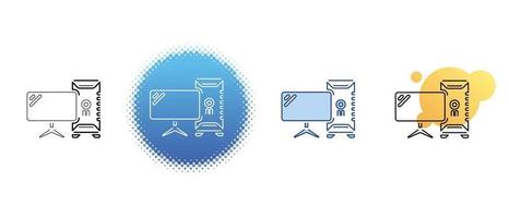 This is a set of contour and color icons for the monitor and the computer system unit vector