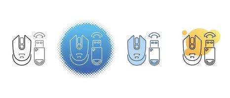 This is a set of contour and color icons for a wireless computer mouse and a USB adapter vector