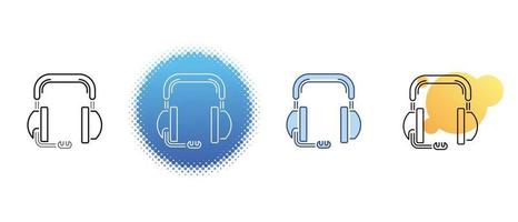 This is a set of contour and color icons of computer headphones with a microphone vector