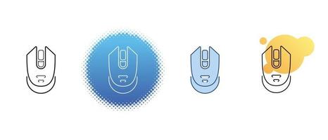 Este es un conjunto de iconos de contorno y color de un mouse de computadora inalámbrico. vector