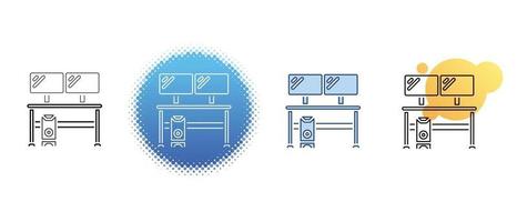 This is a set of contour and color icons for a desktop computer with two monitors vector