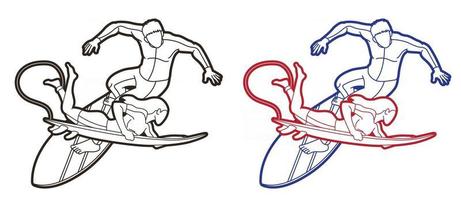 Line Male and Female  Surfer Surfing Sport vector