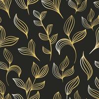 Hand painted golden botanical sheets seamless pattern Vector