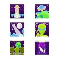 Set of UFO Alien invasion icons vector