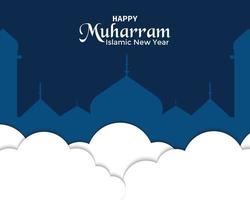 feliz muharram tarjeta de felicitación mezquita nube vector