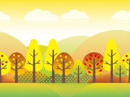 paisaje de campo otoñal transparente con árboles, praderas y colinas en colores otoñales. ilustración vectorial. horizontalmente repetible. vector