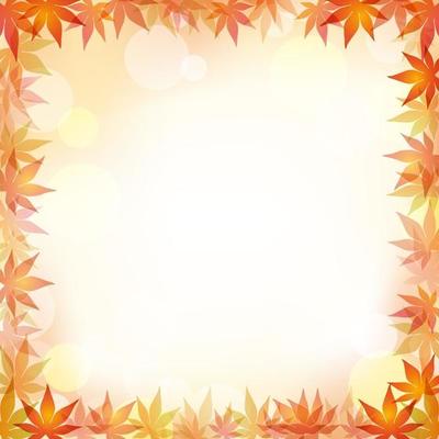 Autumn Maple Leaf Square Frame With An Abstract Bokeh Background. Vector Illustration.