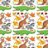 Seamless pattern with cute wild animals on white background vector