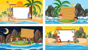 Set of different tropical beach scenes with blank banner vector