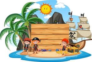 Pirate island with an empty banner isolated on white background vector