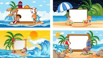 Set of different tropical beach scenes with blank banner vector