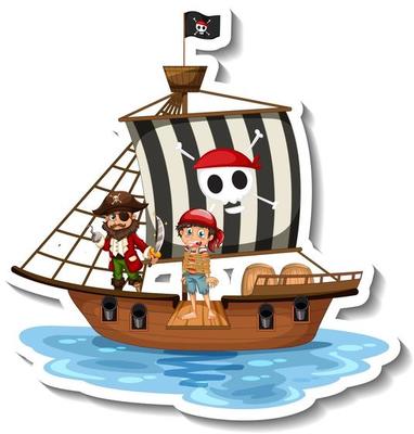 A sticker template with Pirates on the ship isolated