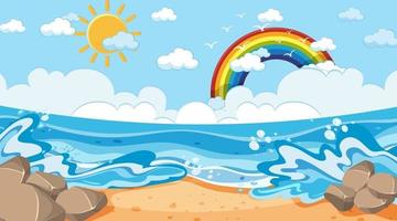 Beach landscape at day time scene with rainbow in the sky vector